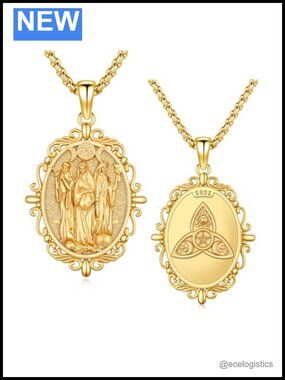 925 Sterling Silver Triple Moon Goddess Pendant Necklace 14k Gold Plated